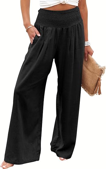Women Linen Palazzo Pants Summer Boho Wide