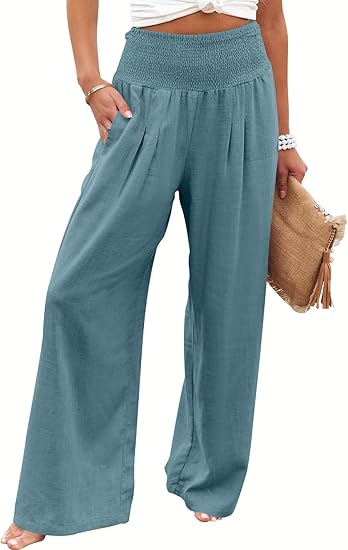 S Women Linen Palazzo Pants Summer Boho Wide