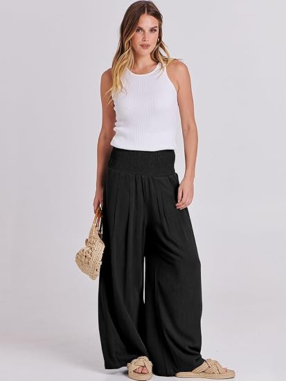 Women Linen Palazzo Pants Summer Boho Wide