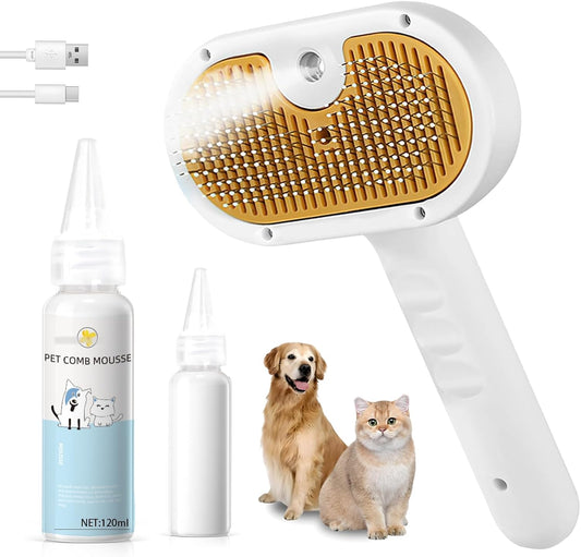 Pet Steam Brush for Dog & Cat – 3-in-1