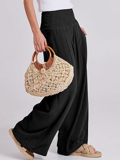 Women Linen Palazzo Pants Summer Boho Wide