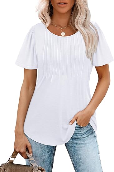 Womens T Shirts Short Sleeve Pleated Dressy
