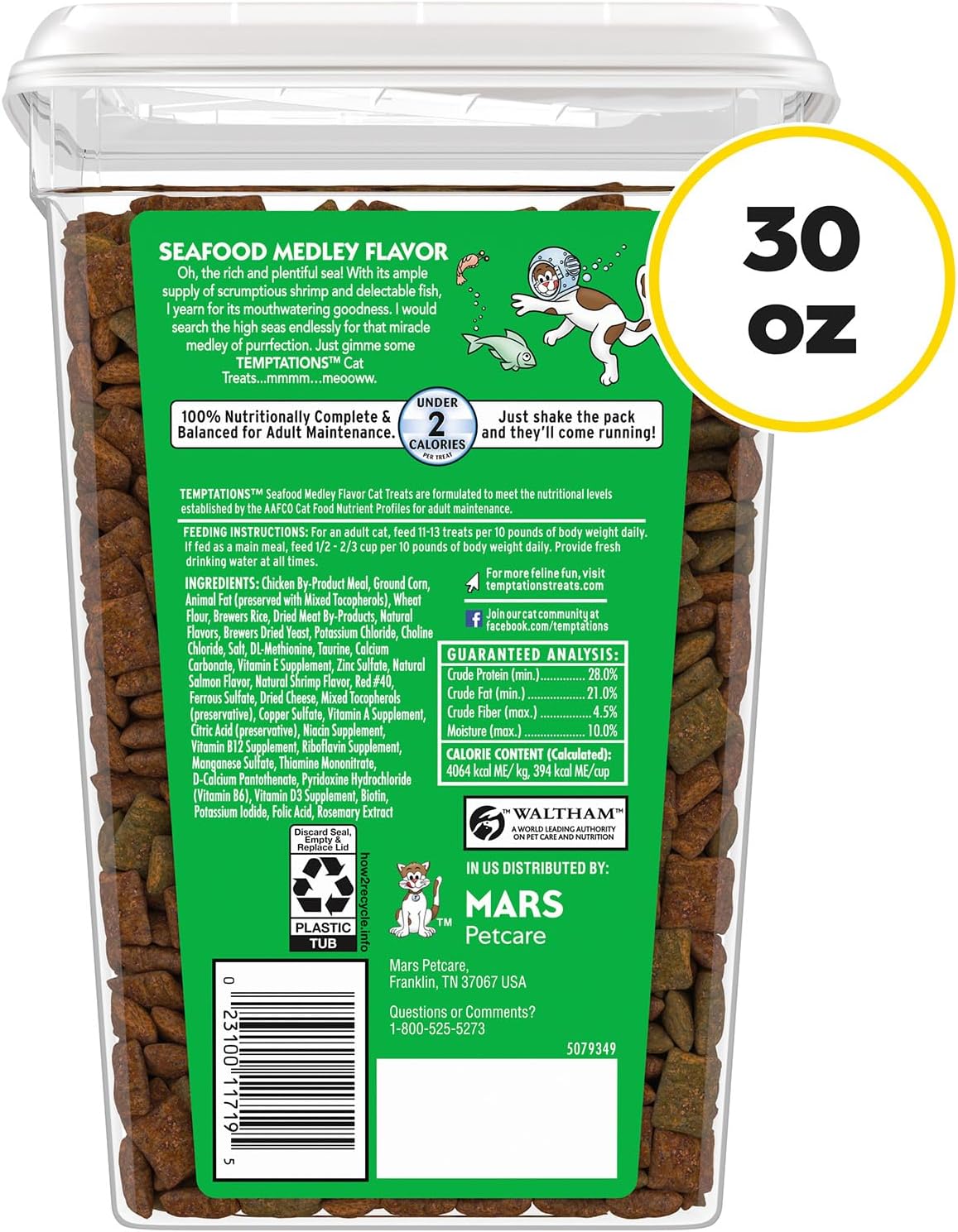 Classic Crunchy and Soft Cat Treats Seafood Medley Flavor, 30 oz. Tub