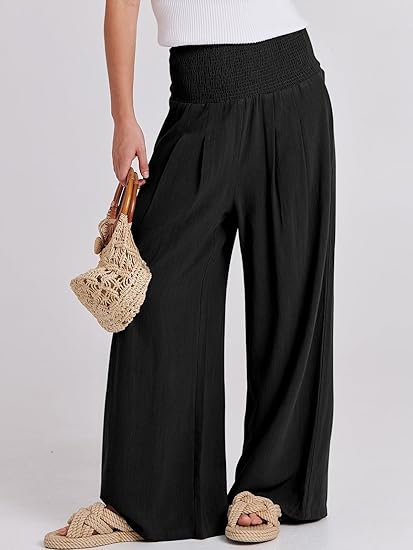 Women Linen Palazzo Pants Summer Boho Wide
