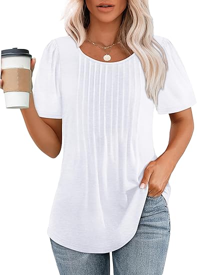Womens T Shirts Short Sleeve Pleated Dressy