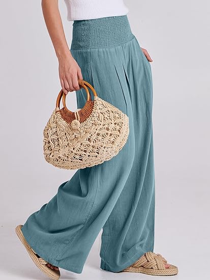 S Women Linen Palazzo Pants Summer Boho Wide