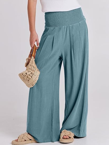 S Women Linen Palazzo Pants Summer Boho Wide
