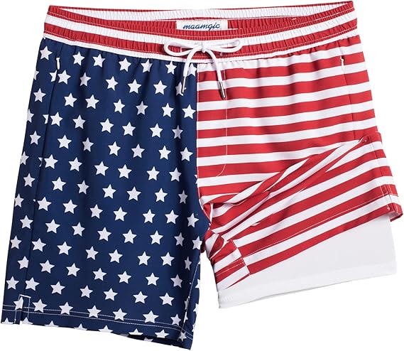 2 in 1 Mens Swim Trunks 7 Inch Swim Shorts Swim Suits Board Shorts