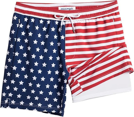 2 in 1 Mens Swim Trunks 7 Inch Swim Shorts Swim Suits Board Shorts