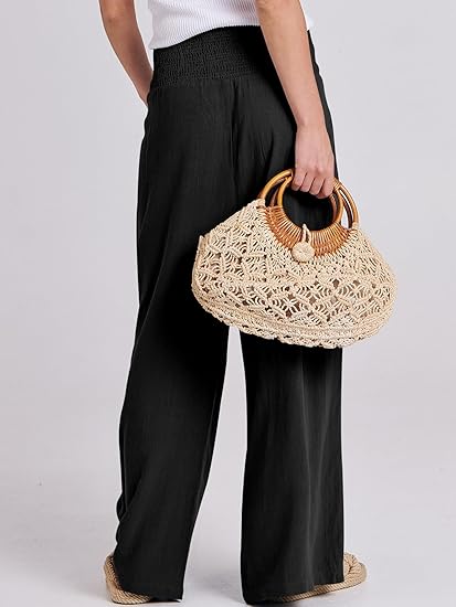Women Linen Palazzo Pants Summer Boho Wide