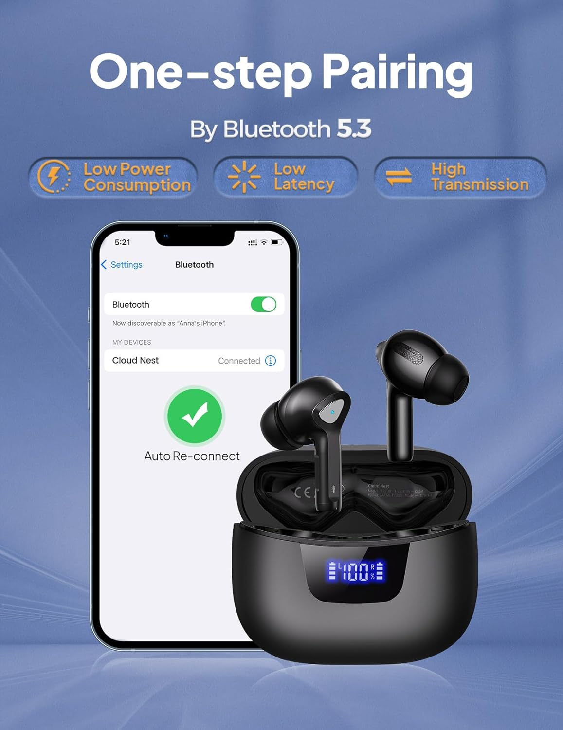 Wireless Earbuds Bluetooth V5.3 Headphones 50H