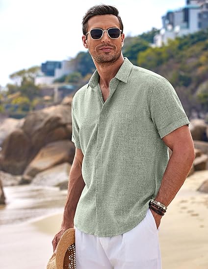Men's Linen Shirts Short Sleeve Casual Shirts
