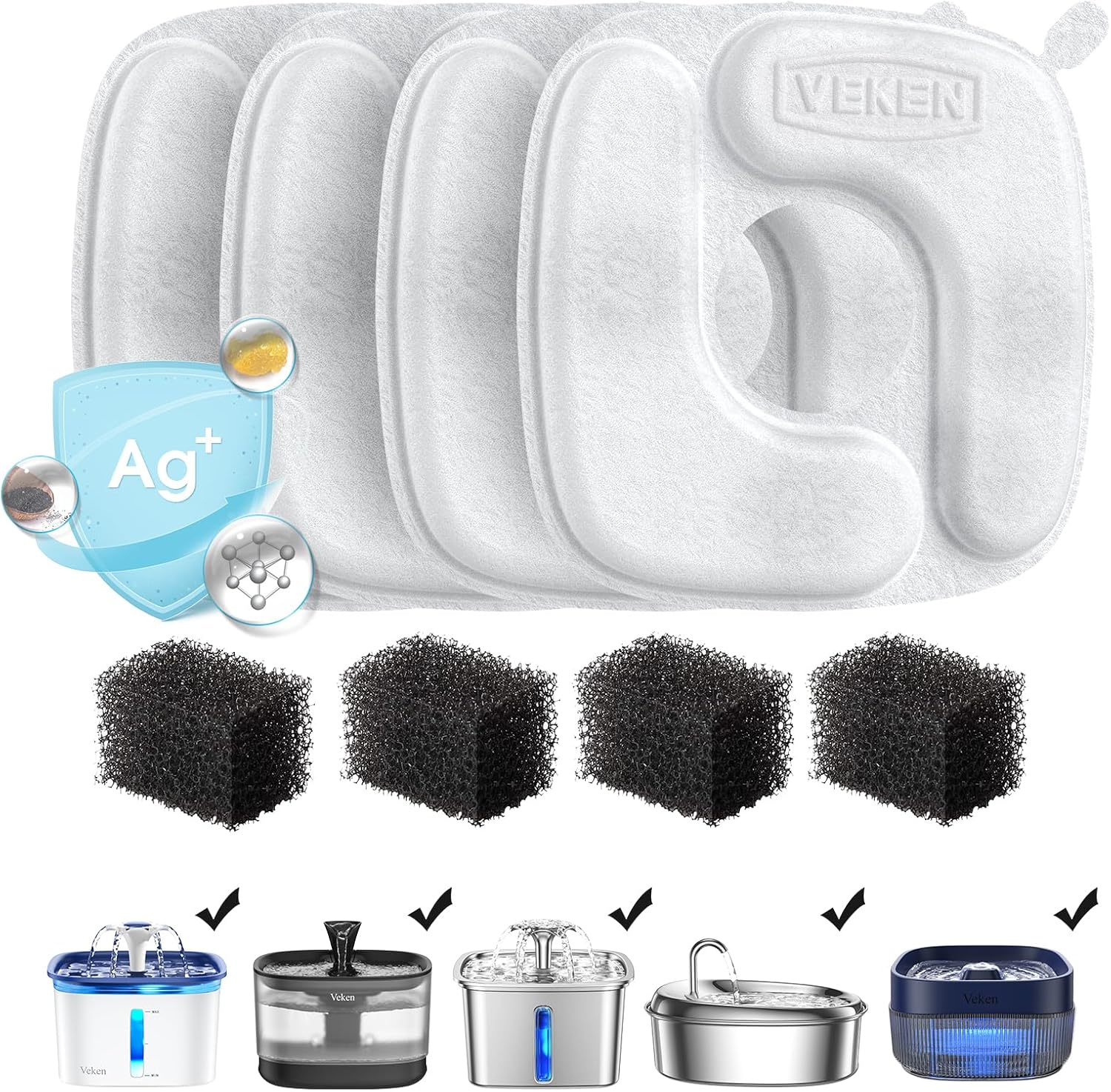 Cat Water Fountain Filters, 4 Pack