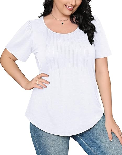 Womens T Shirts Short Sleeve Pleated Dressy