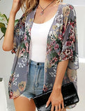 Women's Floral Print Puff Sleeve Kimono Cardigan Loose
